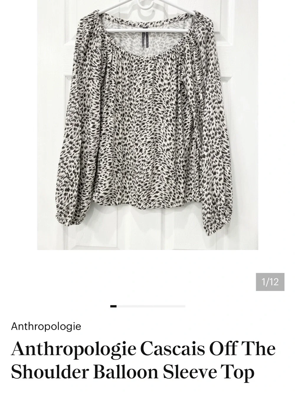 Anthropologie Cascais Top Size Medium Animal Print Neutral Off The Shoulder
